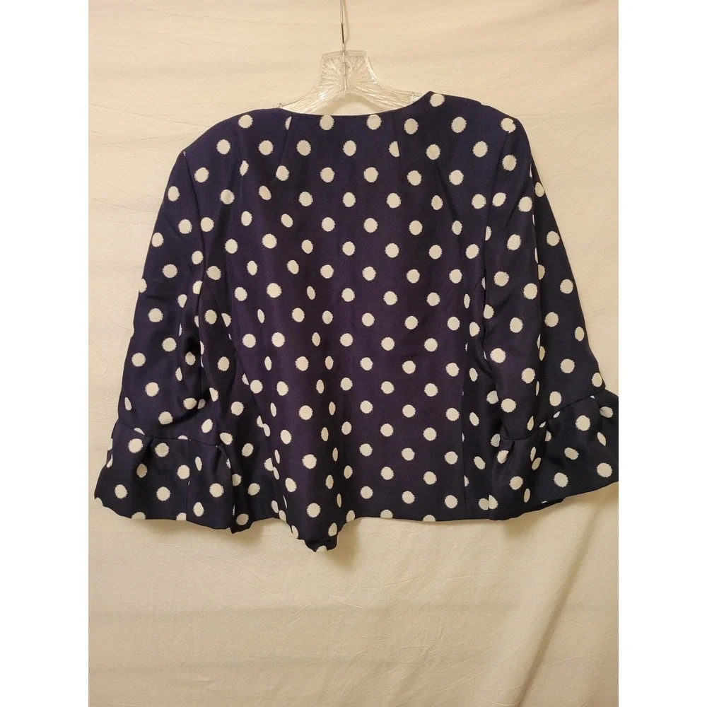 Anne Klein Sz Large Jacket Cropped Polka Dot Navy/White Ruffle 3/4 Sleeve NWT E3 - Picture 9 of 14